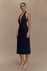 Shauna Denim Halter Midi Dress - Indigo Blue
