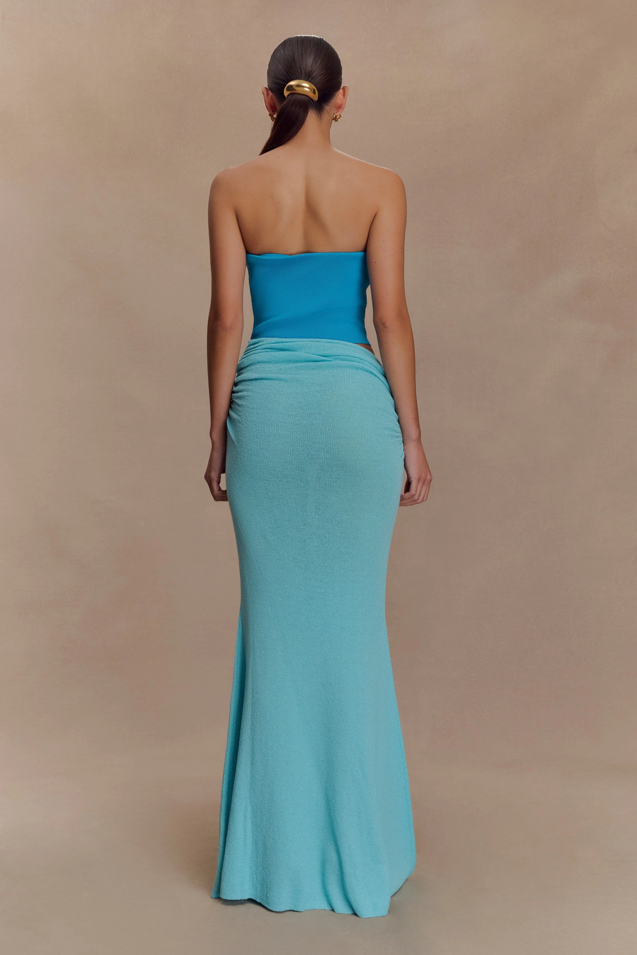 Jasiel Strapless Knit Maxi Dress - Cyan Blue