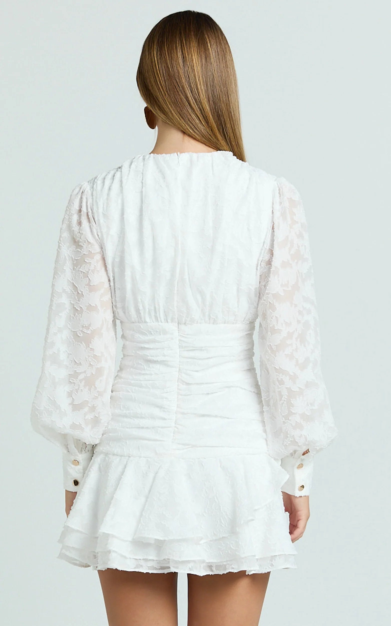 Embroidery Long Sleeve Dress in White