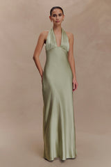 Alice Satin Halter Maxi Dress - Sage